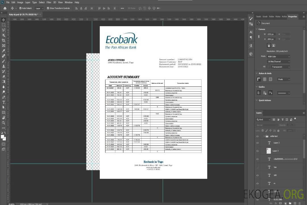 Relevé bancaire Ecobank du Togo template